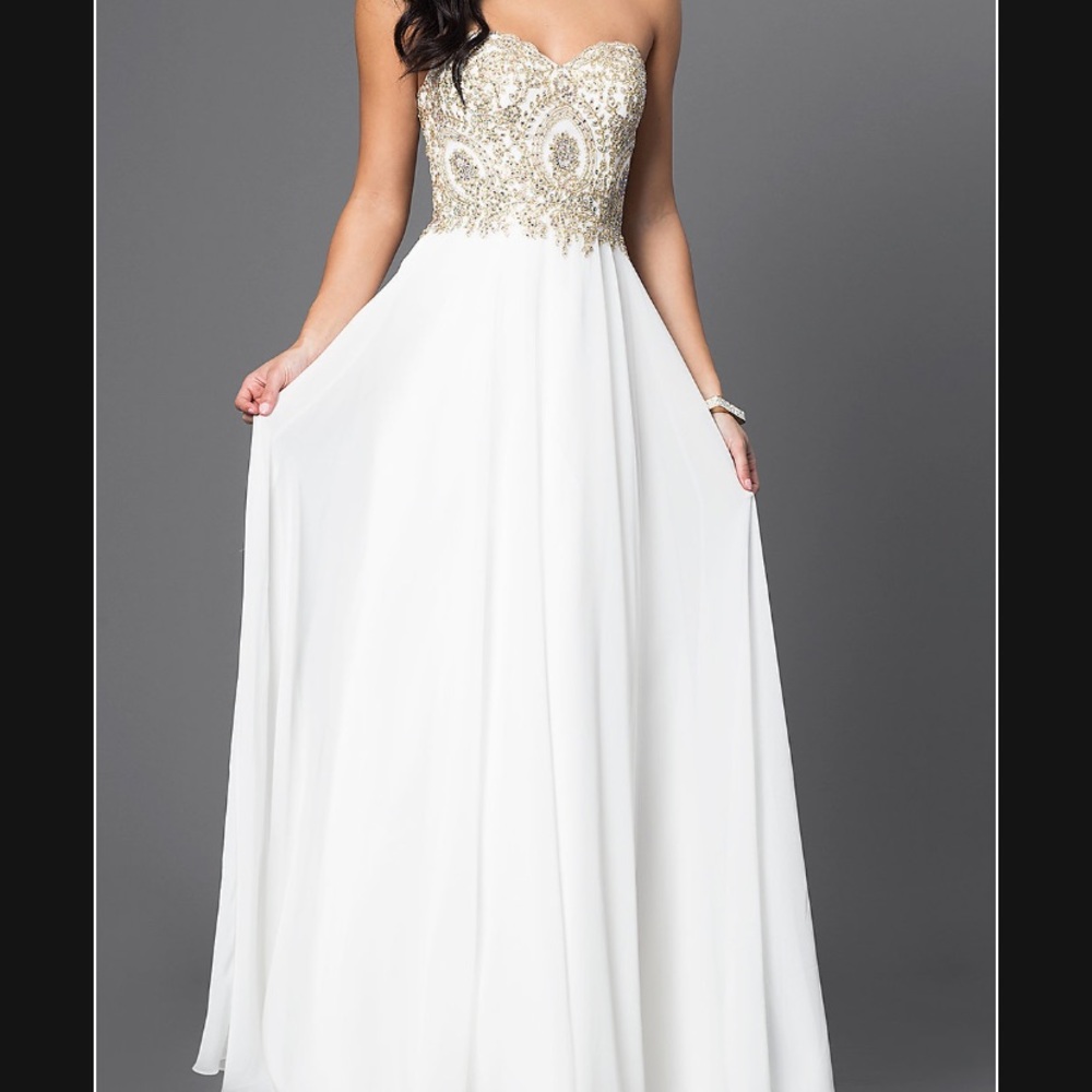 PromGirl Sweetheart Beaded White Chiffon Dress